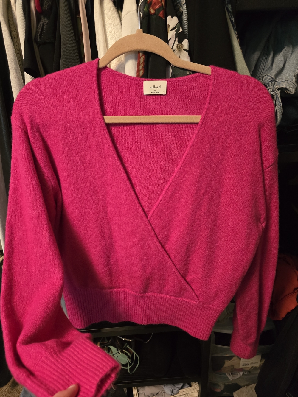 Wilfred Dear Swearer Hot Pink Wrap V-Neck Sweater